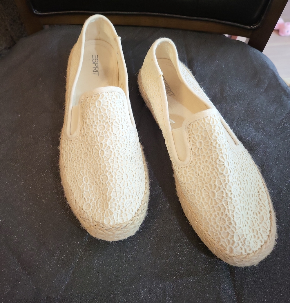 Esprit Cream Crochet Espadrille Slip-Ons